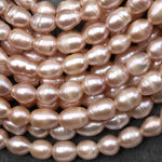 Large Hole Pearls Beads Natural Mauve Pink Apricot Peach Genuine Freshwater Pearl Potato Oval Big 2mm Drill Hole 8" Strand