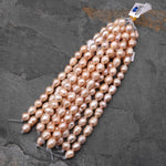 Large Hole Genuine Freshwater Pearls Beads Natural Peach Apricot Peach Potato Oval 9mm 10mm 12mm Big 2.5mm Drill Hole 8" Strand