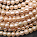 Large Hole Pearls Beads Natural Soft Peach Genuine Freshwater Pearl Off Round 10mm Big 3mm Drill Hole 8" Strand