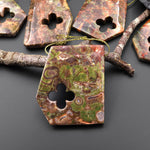 Have Carved Natural Mushroom Rhyolite Jasper Freeform 4 Four Leaf Clover Side Drilled Pendant