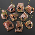 Have Carved Natural Mushroom Rhyolite Jasper Freeform 4 Four Leaf Clover Side Drilled Pendant