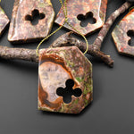 Have Carved Natural Mushroom Rhyolite Jasper Freeform 4 Four Leaf Clover Side Drilled Pendant