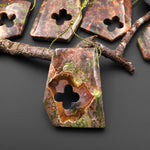 Have Carved Natural Mushroom Rhyolite Jasper Freeform 4 Four Leaf Clover Side Drilled Pendant