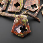 Have Carved Natural Mushroom Rhyolite Jasper Freeform 4 Four Leaf Clover Side Drilled Pendant