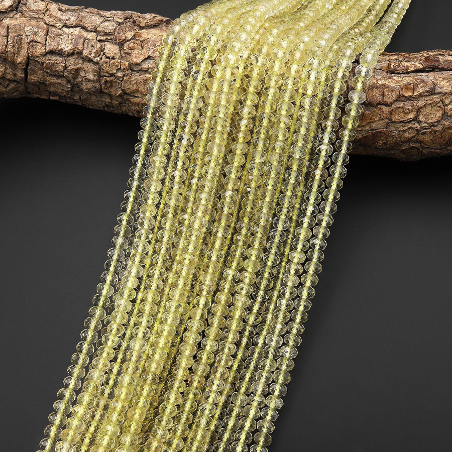 Faceted AAA Natural Brazilian Lemon Quartz 6mm Rondelle Beads Gemstone 15.5" Strand