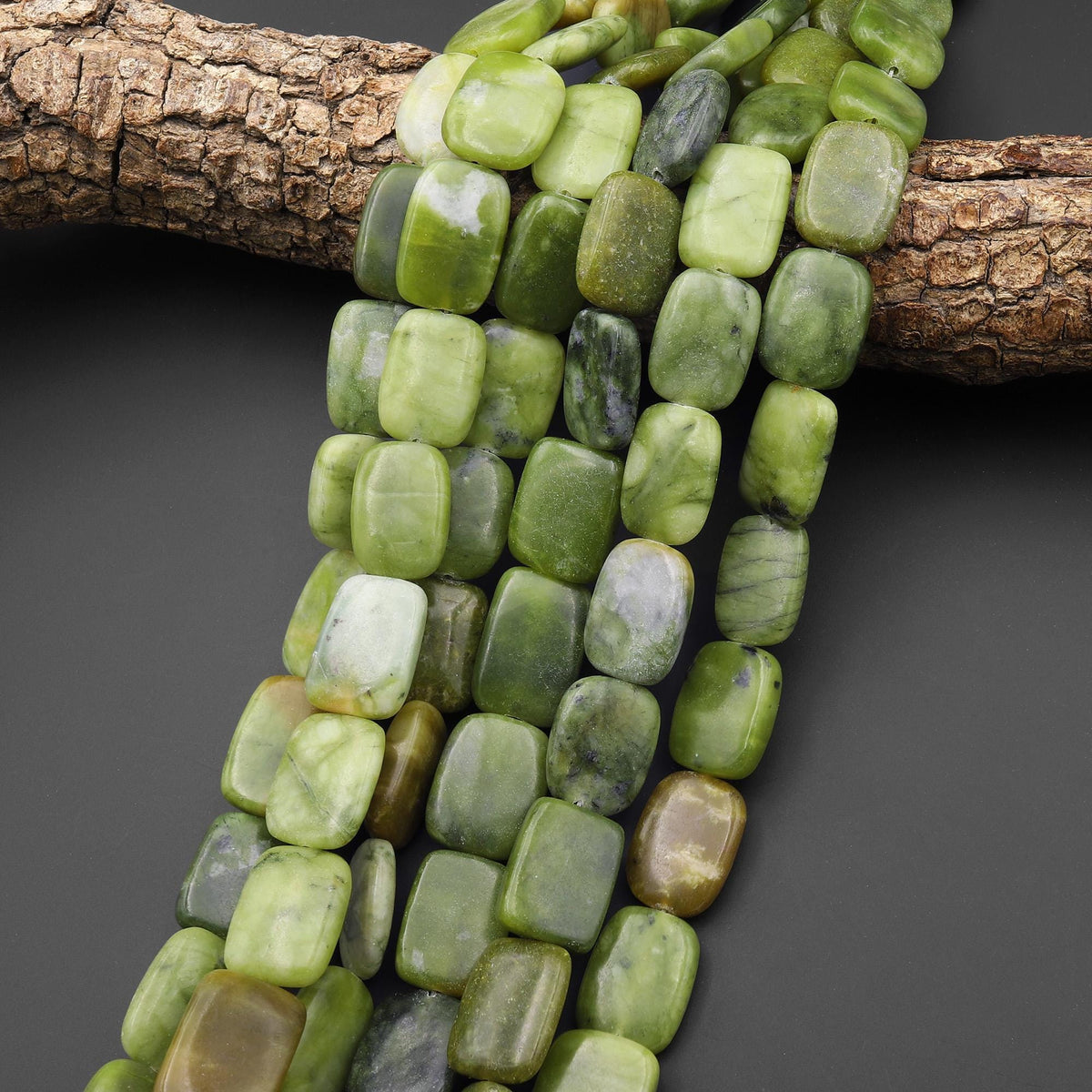 Natural Forest Green Serpentine Jade Rounded Rectangle Beads 15.5