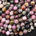 Natural Multicolor Watermelon Pink Green Yellow Tourmaline Round Beads 6mm 8mm 10mm 12mm Colorful Real Genuine Gemstone 15.5" Strand