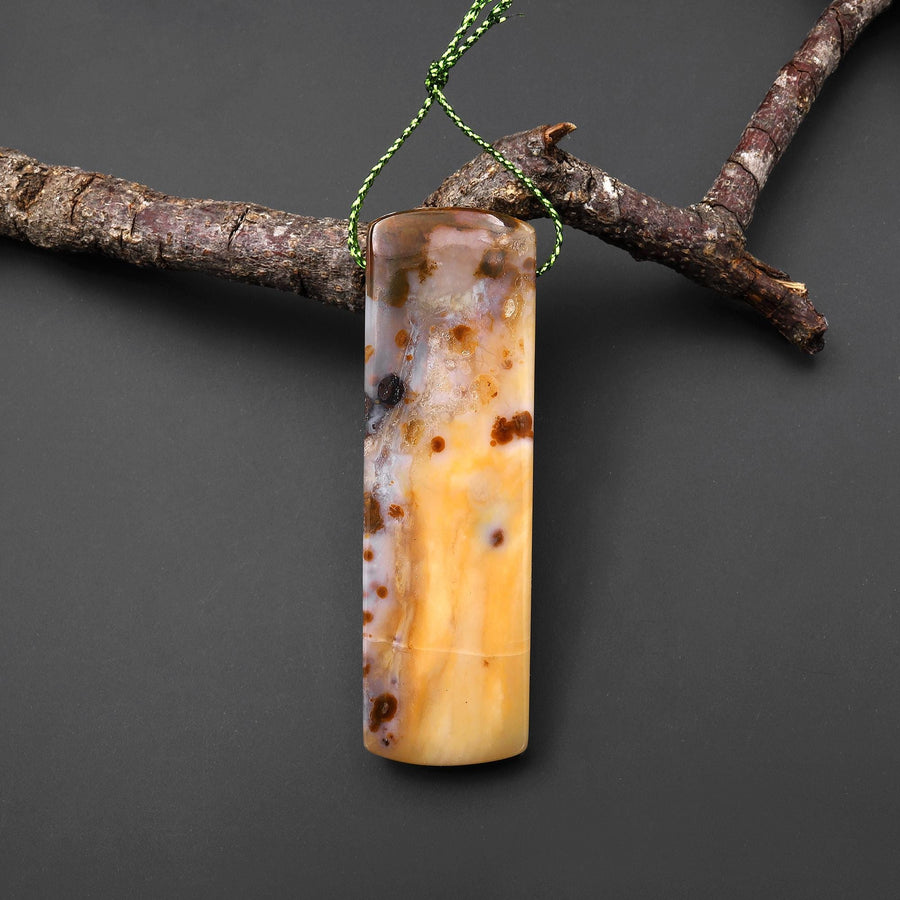 Natural Oregon Polka Dot Agate Curved Long Rectangle Pendant A1