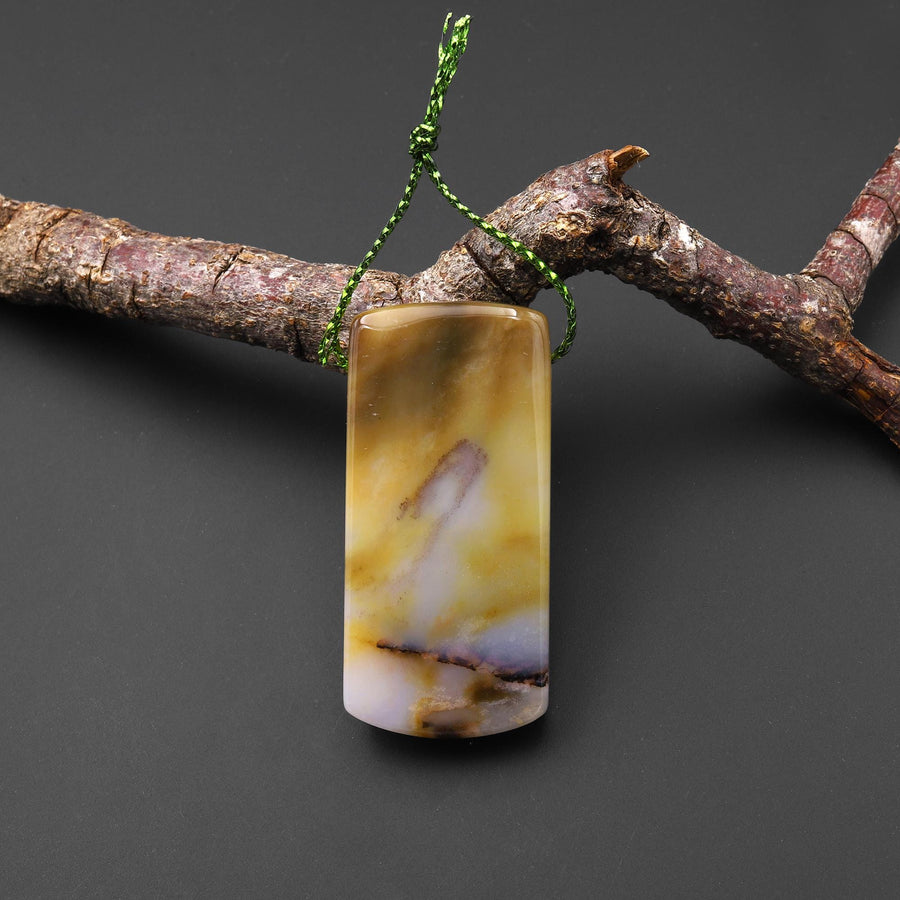 Natural Oregon Polka Dot Agate Curved Long Rectangle Pendant A4