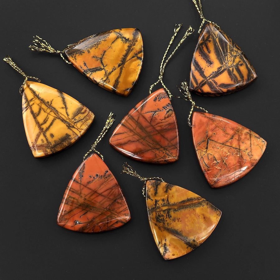 Natural Utah Black Feather Jasper Pendant Side Drilled Triangle Pendant