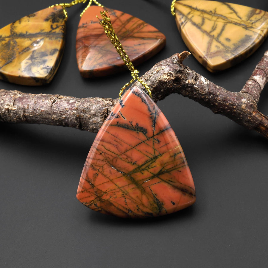 Natural Utah Black Feather Jasper Pendant Side Drilled Triangle Pendant