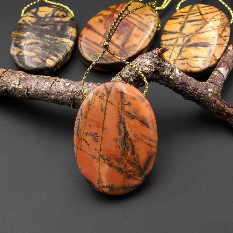 Natural Utah Black Feather Jasper Pendant Side Drilled Oval Pendant
