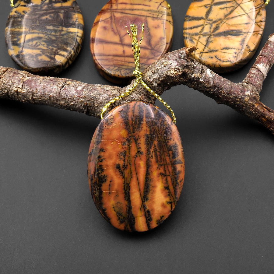 Natural Utah Black Feather Jasper Pendant Side Drilled Oval Pendant