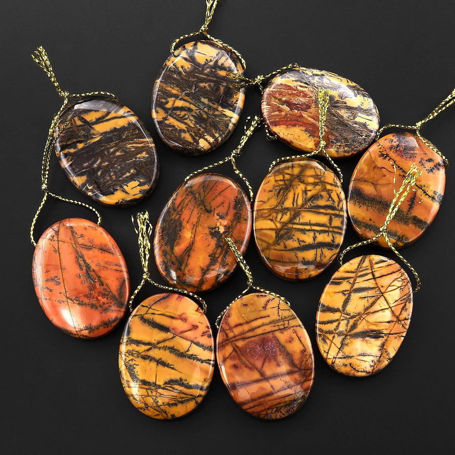 Natural Utah Black Feather Jasper Pendant Side Drilled Oval Pendant