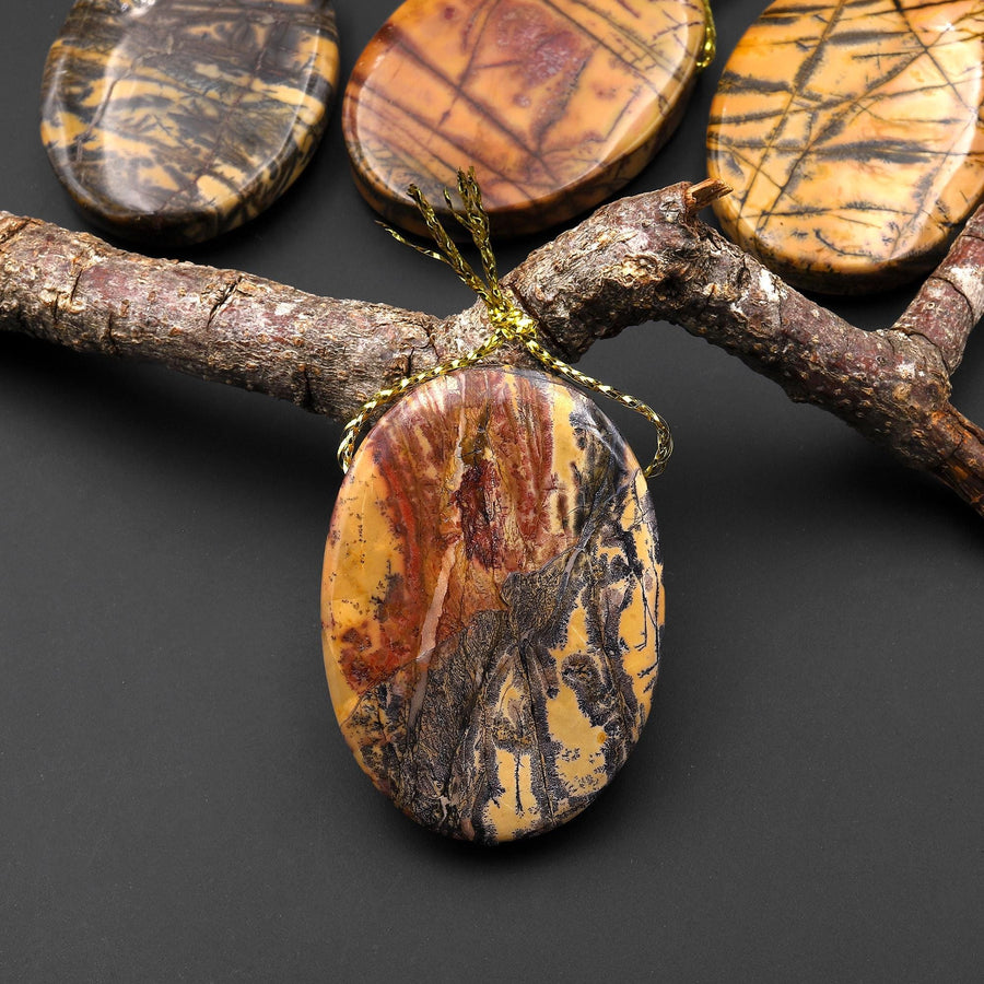 Natural Utah Black Feather Jasper Pendant Side Drilled Oval Pendant
