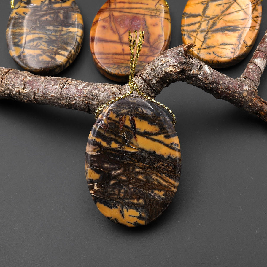 Natural Utah Black Feather Jasper Pendant Side Drilled Oval Pendant A6