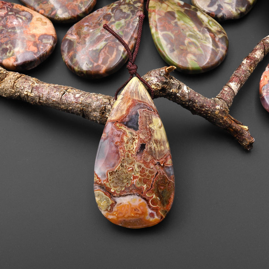 Natural Mushroom Rhyolite Jasper Teardrop Side Drilled Pendant