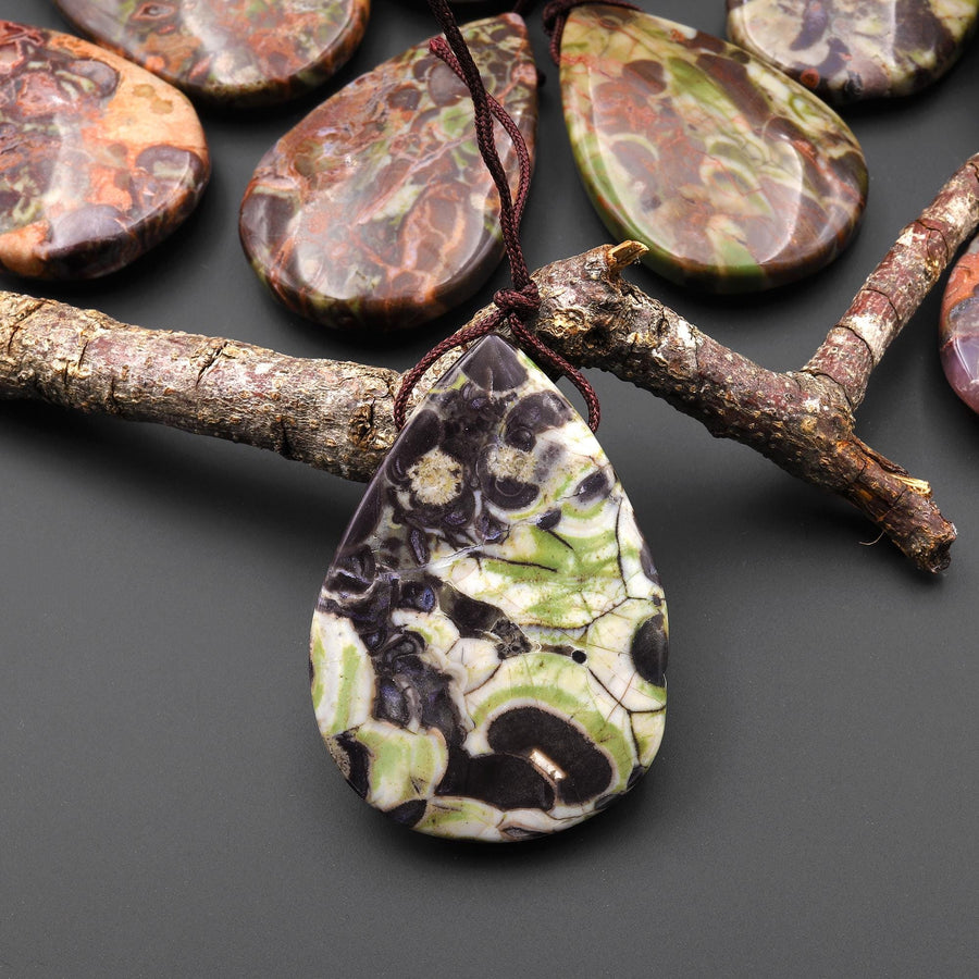 Natural Mushroom Rhyolite Jasper Teardrop Side Drilled Pendant A3