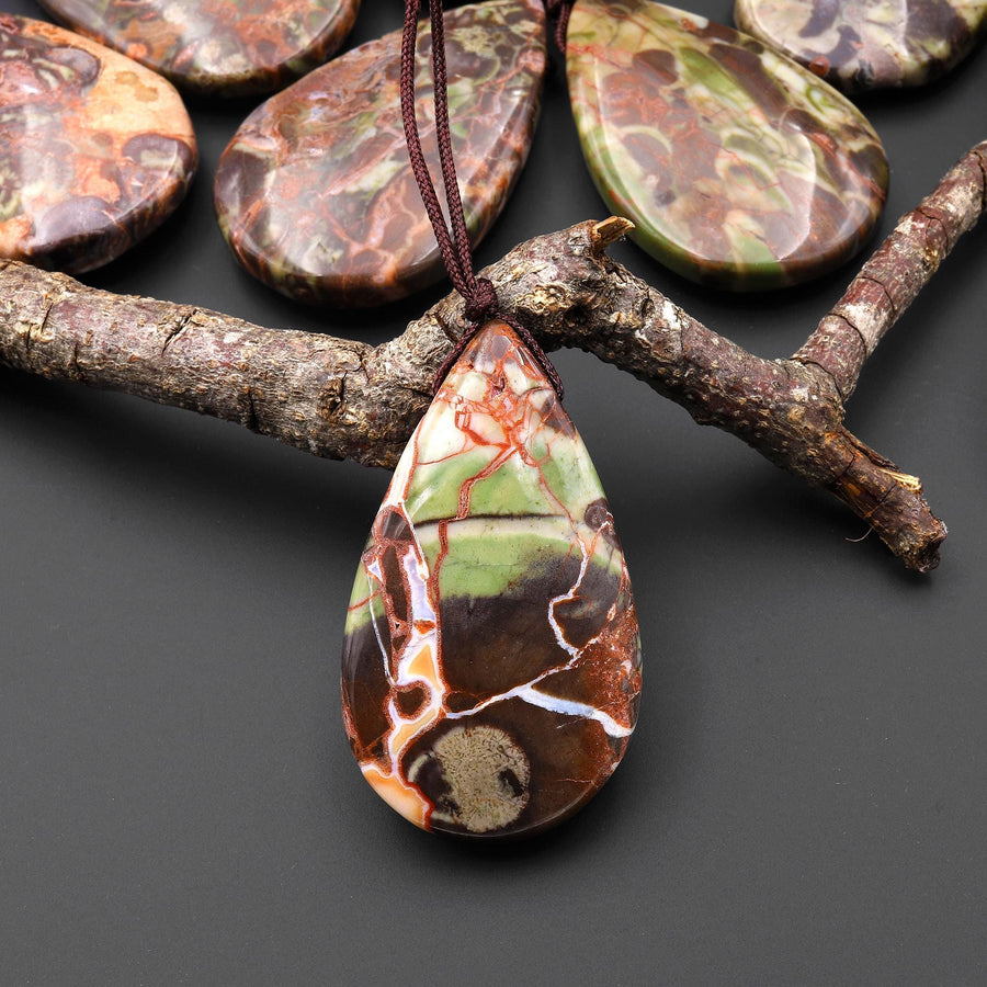 Natural Mushroom Rhyolite Jasper Teardrop Side Drilled Pendant A6