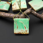 Natural Australian Green Variscite Square Pendant Top Side Drilled Gemstone