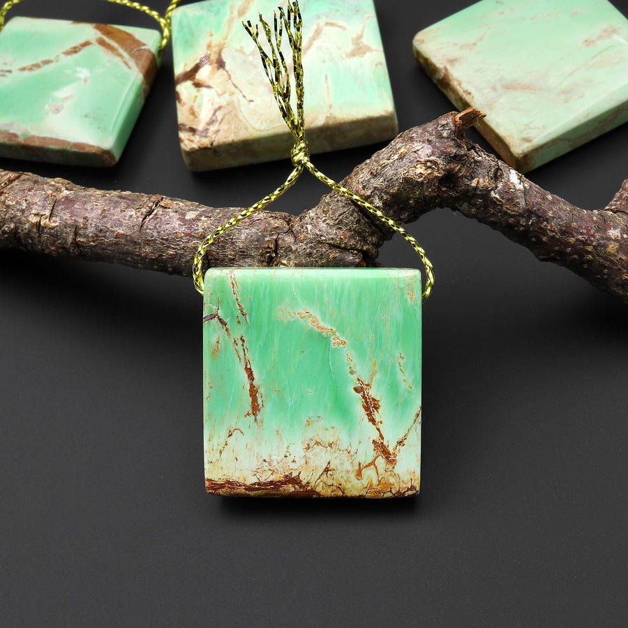 Natural Australian Green Variscite Square Pendant Top Side Drilled Gemstone