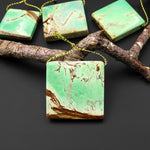 Natural Australian Green Variscite Square Pendant Top Side Drilled Gemstone