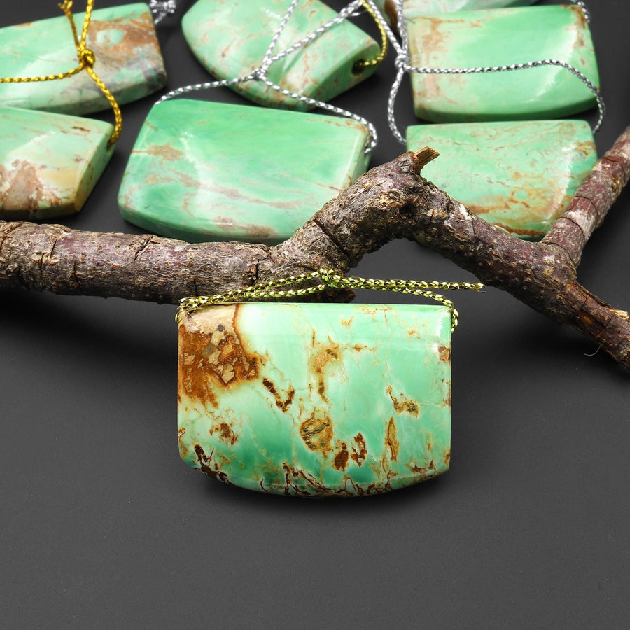 Natural Australian Green Variscite Saddle Locket Shape Pendant Top Side Drilled Gemstone