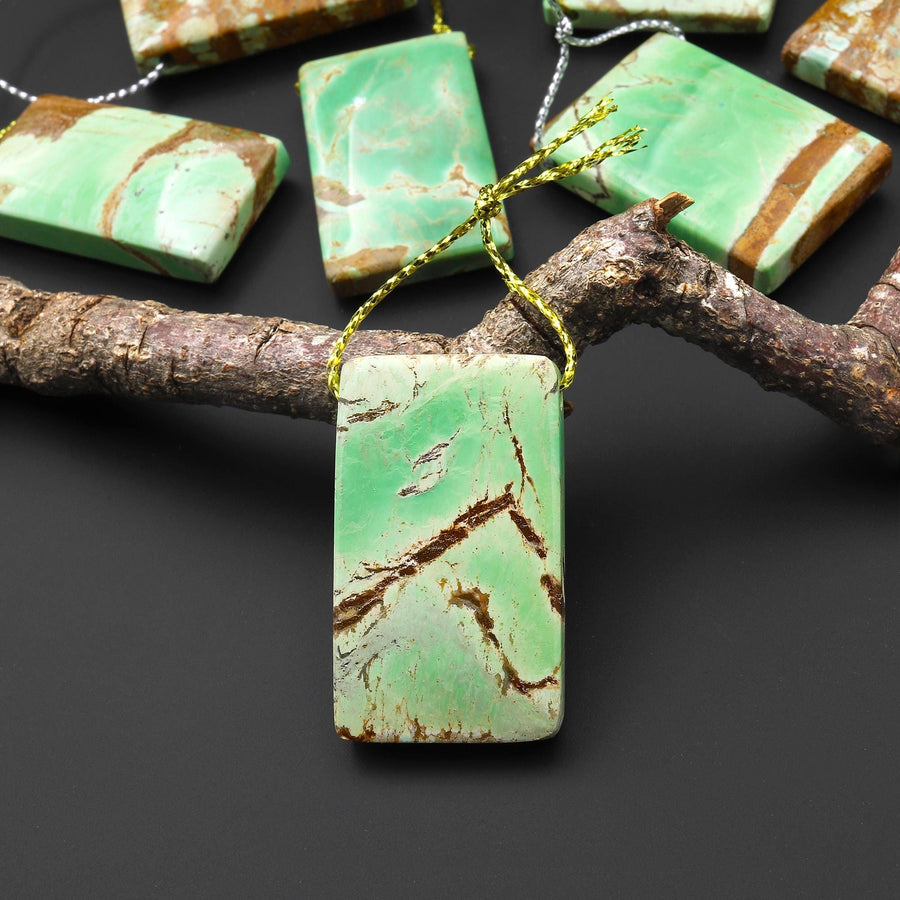 Natural Australian Green Variscite Rectangle Pendant Top Side Drilled Gemstone