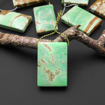 Natural Australian Green Variscite Rectangle Pendant Top Side Drilled Gemstone