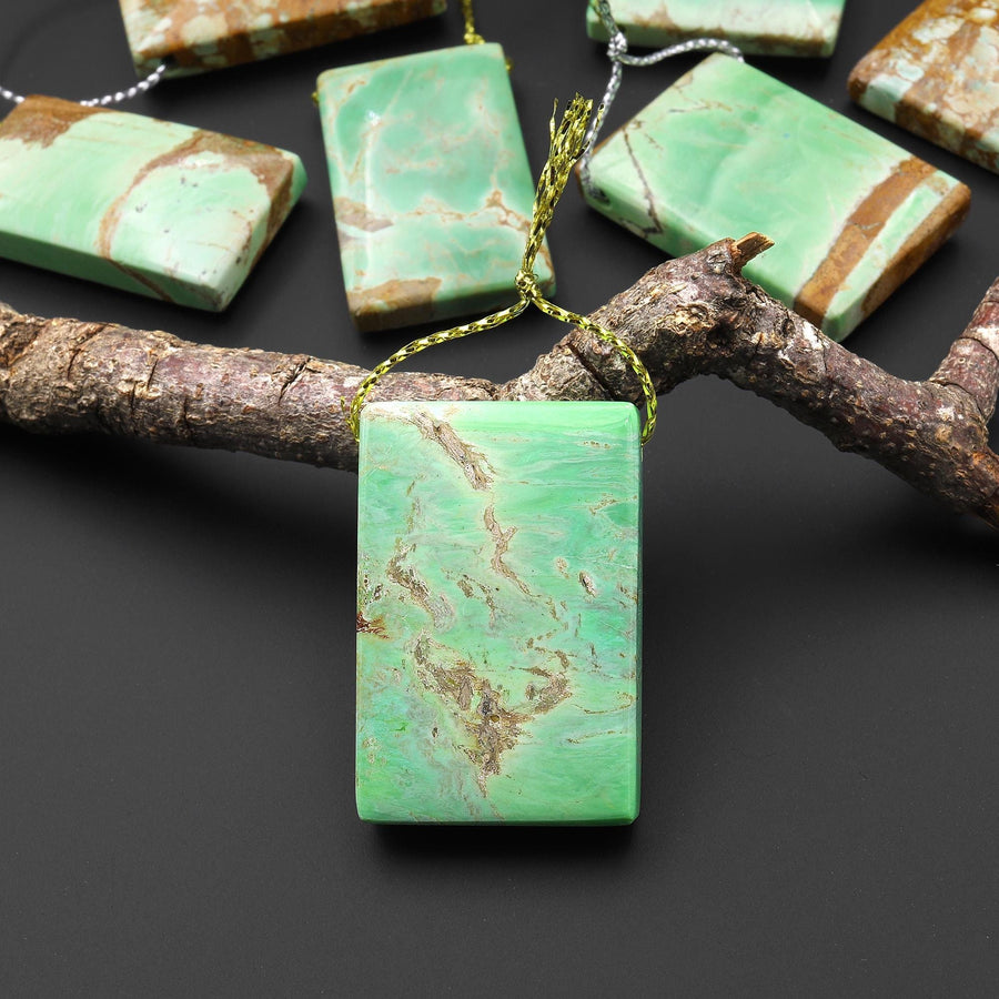 Natural Australian Green Variscite Rectangle Pendant Top Side Drilled Gemstone A6
