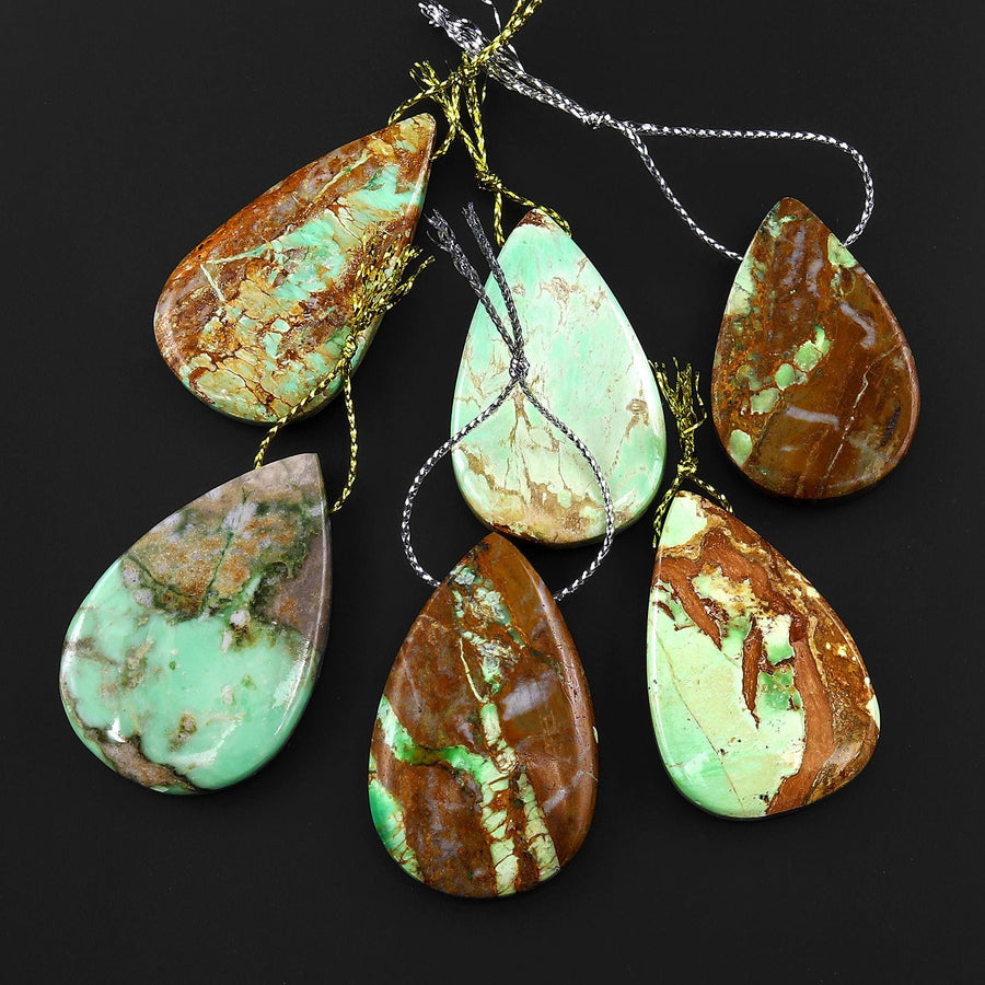 Natural Australian Green Variscite Teardrop Pendant Top Side Drilled Gemstone