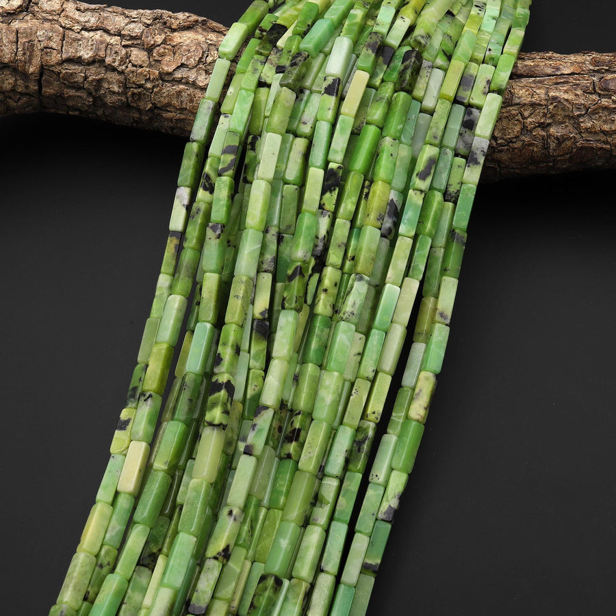 Natural African Chrysoprase Thin Long Rectangle Tube Beads 15.5" Strand