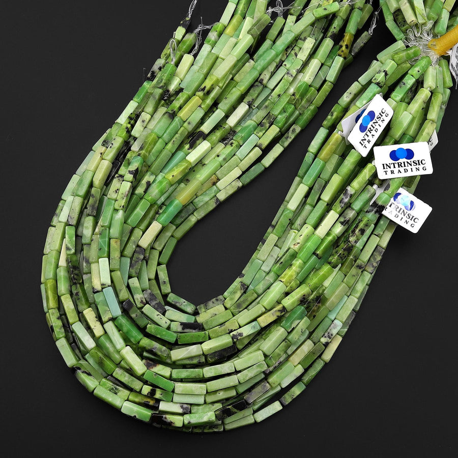 Natural African Chrysoprase Thin Long Rectangle Tube Beads 15.5" Strand