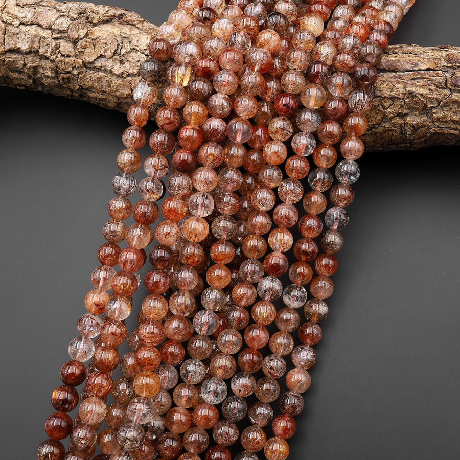 Rare Natural Red Copper Rutile Quartz Round Beads 6mm 8mm 10mm 12mm From Brazil 15.5" Strand