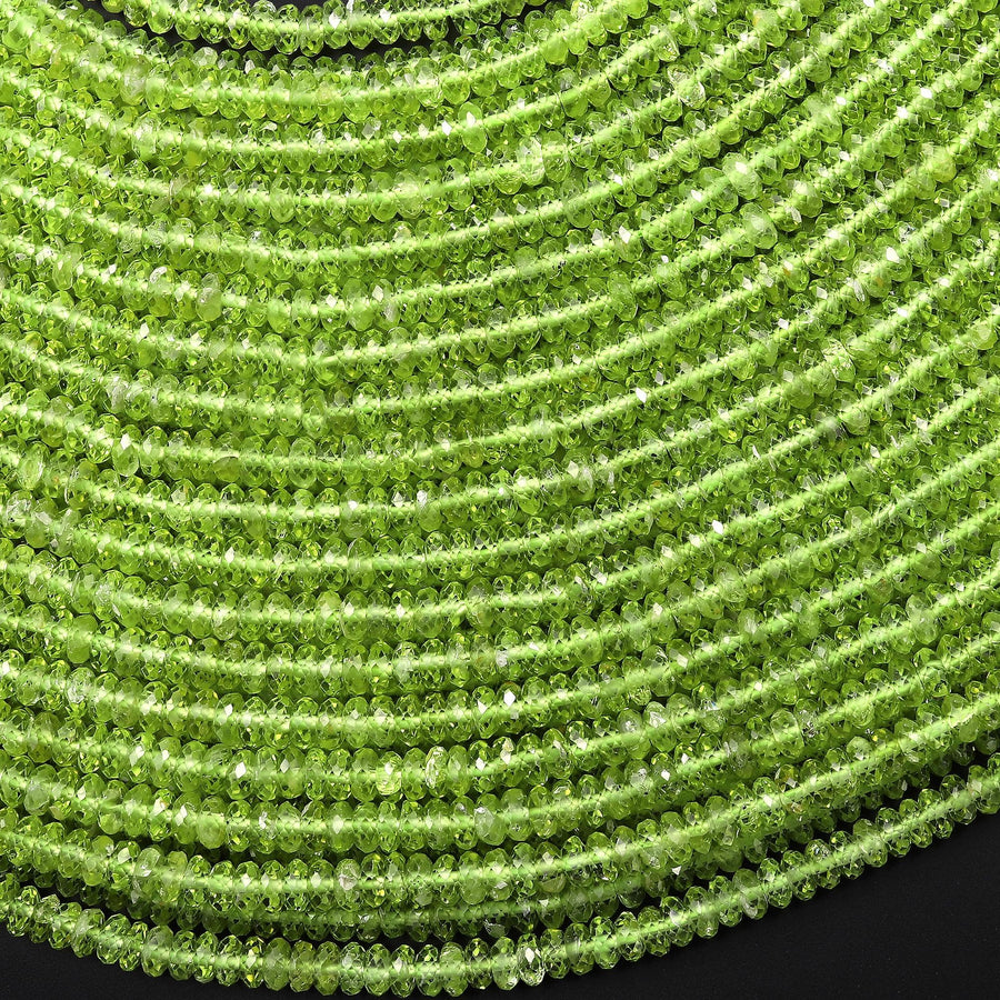 AAA Faceted Natural Green Peridot 4mm Thin Rondelle Beads Gemstone 15.5" Strand