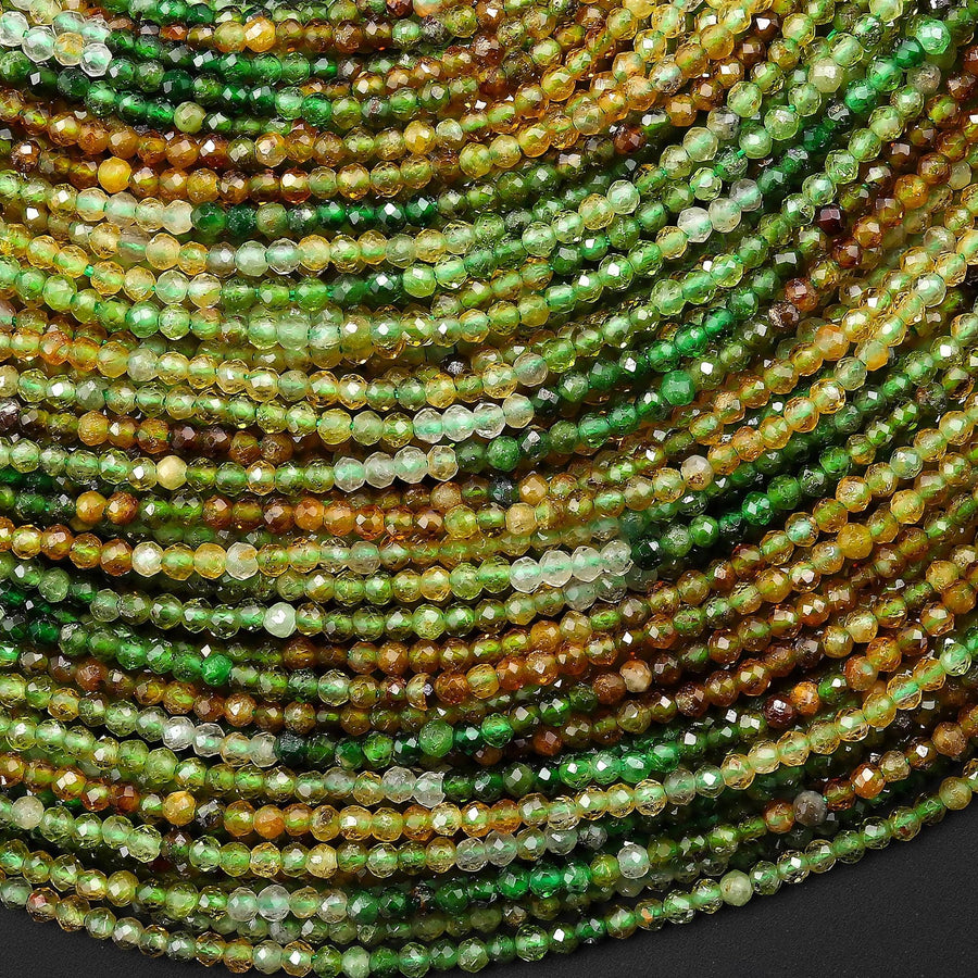 AAA Natural Green Yellow Cognac Petrol Tourmaline Faceted 2mm Round Gemstone Beads 15.5" Strand
