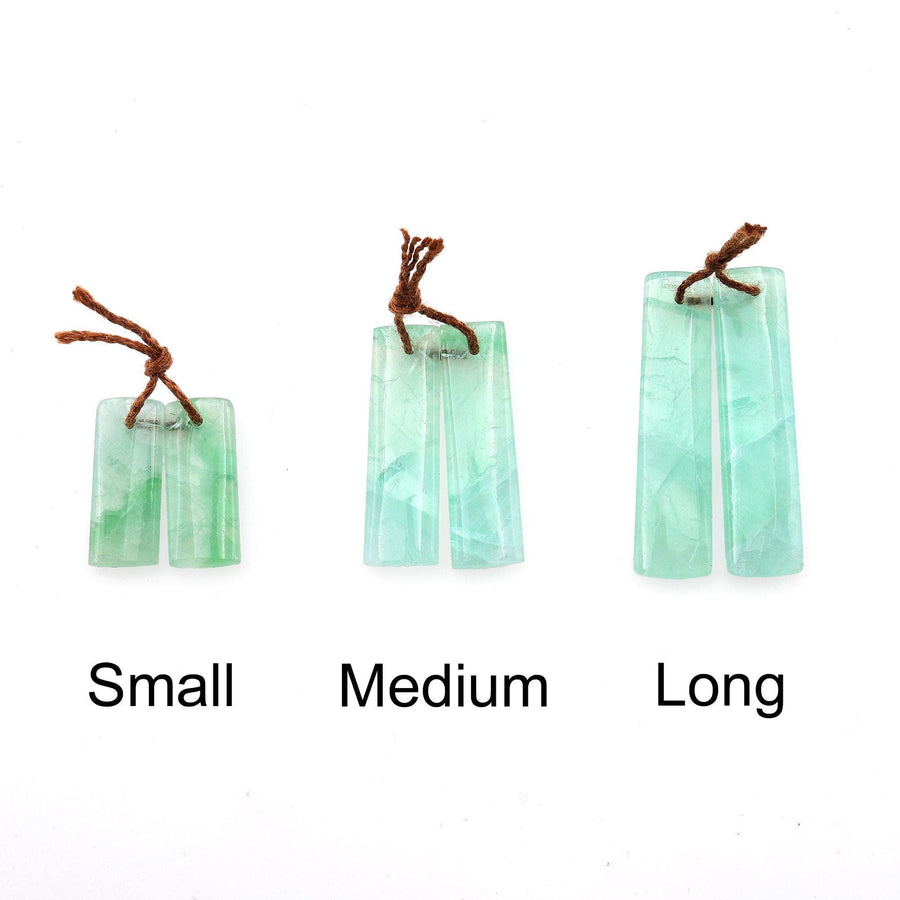 Natural Light Green Fluorite Rectangle Earring Pair Drilled Gemstone Matched Beads