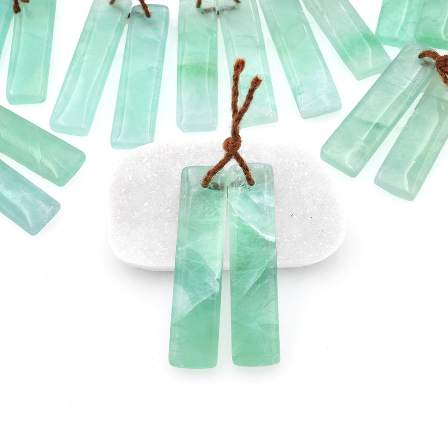 Natural Light Green Fluorite Rectangle Earring Pair Drilled Gemstone Matched Beads