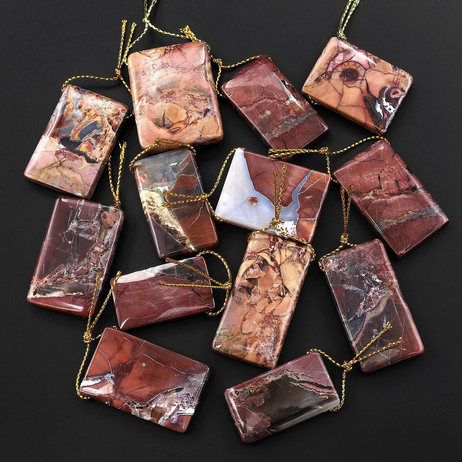 Natural Butterfly Jasper from Mexico Side Drilled Rectangle Pendant