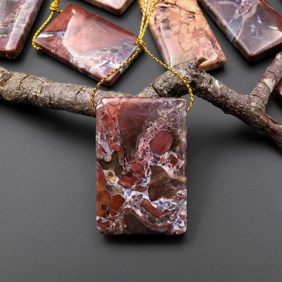 Natural Butterfly Jasper from Mexico Side Drilled Rectangle Pendant A2