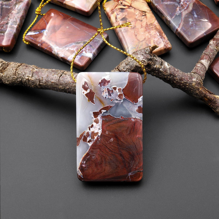 Natural Butterfly Jasper from Mexico Side Drilled Rectangle Pendant A3