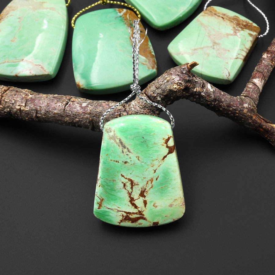 Natural Australian Green Variscite Trapezoid Pendant Top Side Drilled Gemstone