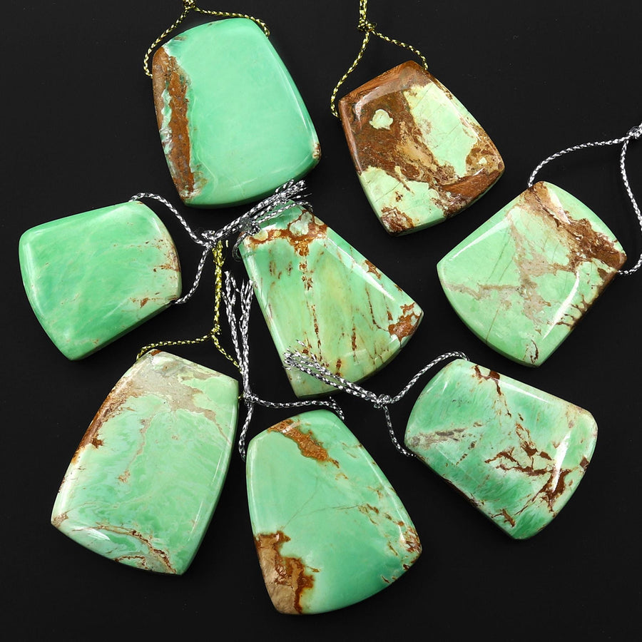 Natural Australian Green Variscite Trapezoid Pendant Top Side Drilled Gemstone