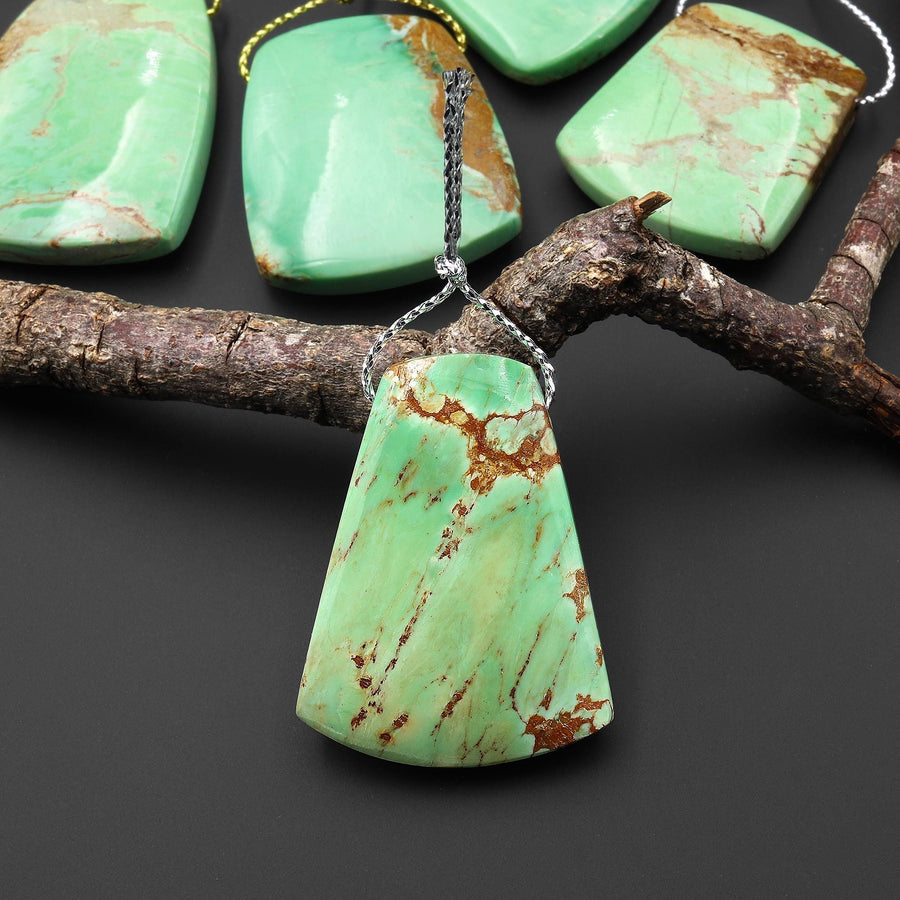 Natural Australian Green Variscite Trapezoid Pendant Top Side Drilled Gemstone A1