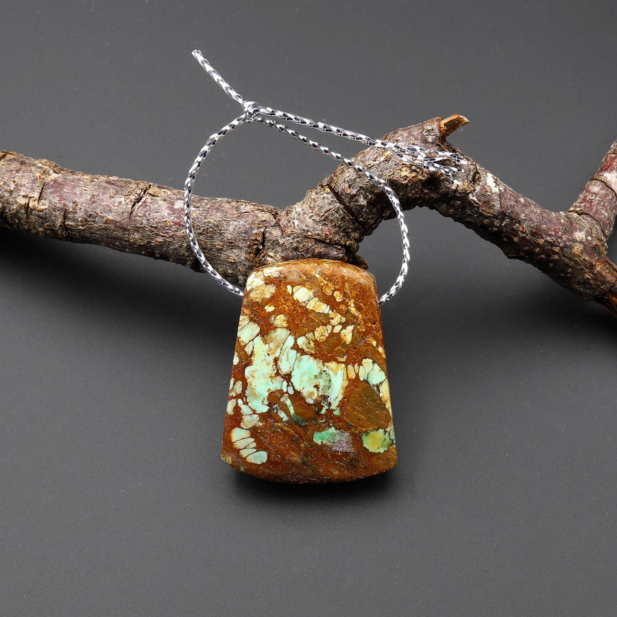 Natural Australian Green Variscite Curved Rectangle Pendant Top Side Drilled Gemstone A6