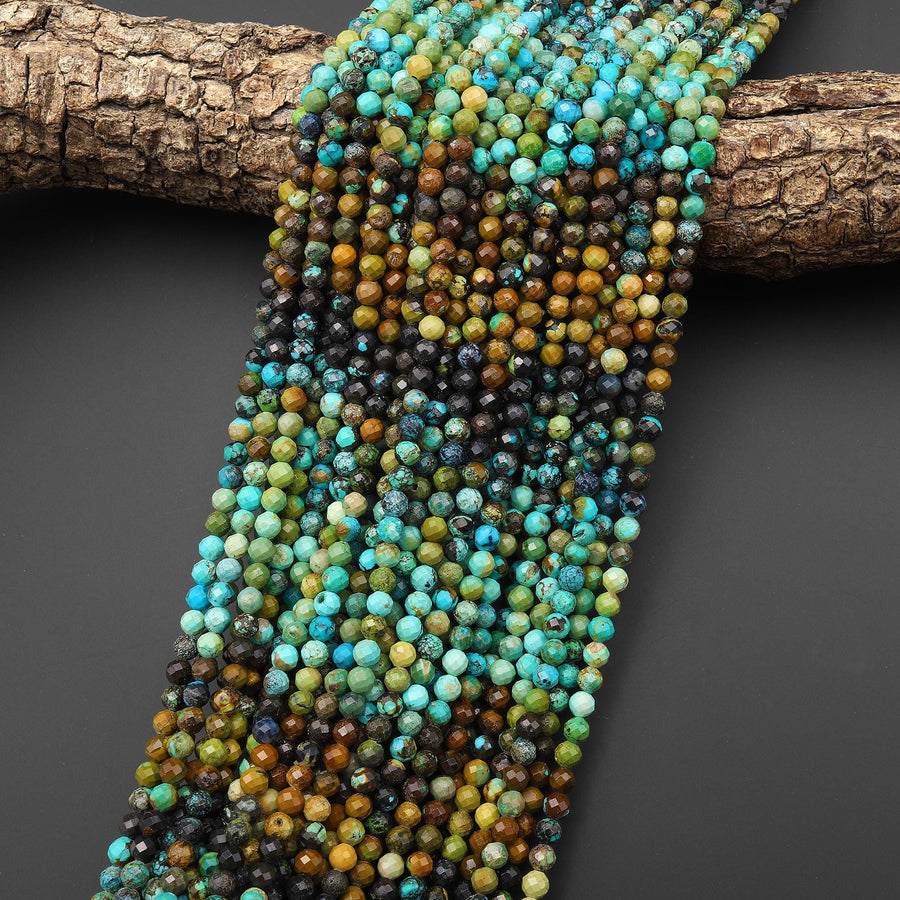 Genuine Natural Turquoise 4mm Faceted Round Beads Blue Green Brown Gemstone 15.5" Strand