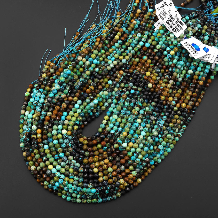Genuine Natural Turquoise 4mm Faceted Round Beads Blue Green Brown Gemstone 15.5" Strand