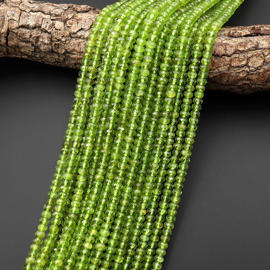 AAA Faceted Natural Green Peridot 5mm 6mm Rondelle Beads Gemstone 15.5" Strand