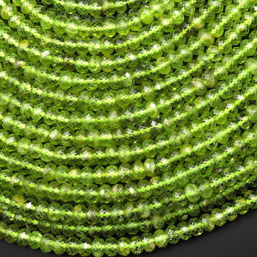 AAA Faceted Natural Green Peridot 5mm 6mm Rondelle Beads Gemstone 15.5" Strand