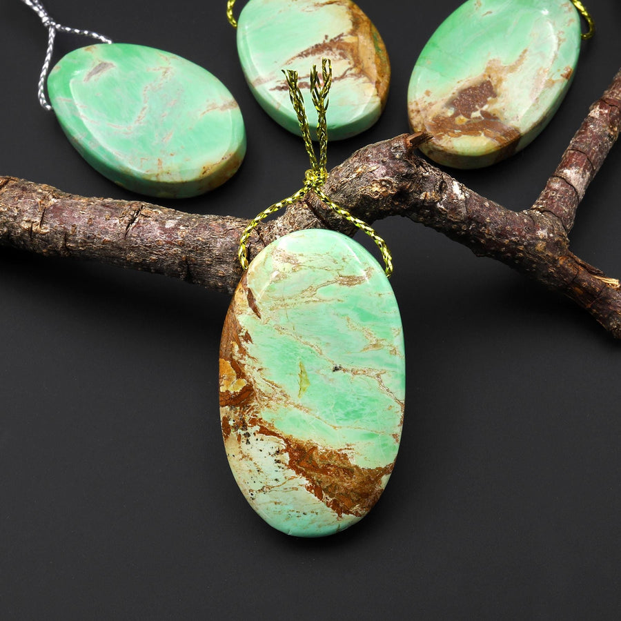 Natural Australian Green Variscite Oval Pendant Top Side Drilled Gemstone